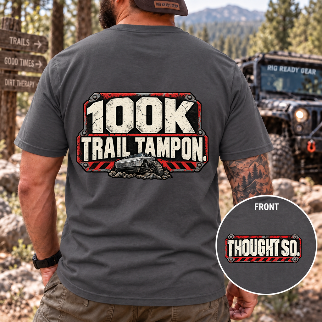 100K Trail Tampon — Industrial Warning Plate T-shirt