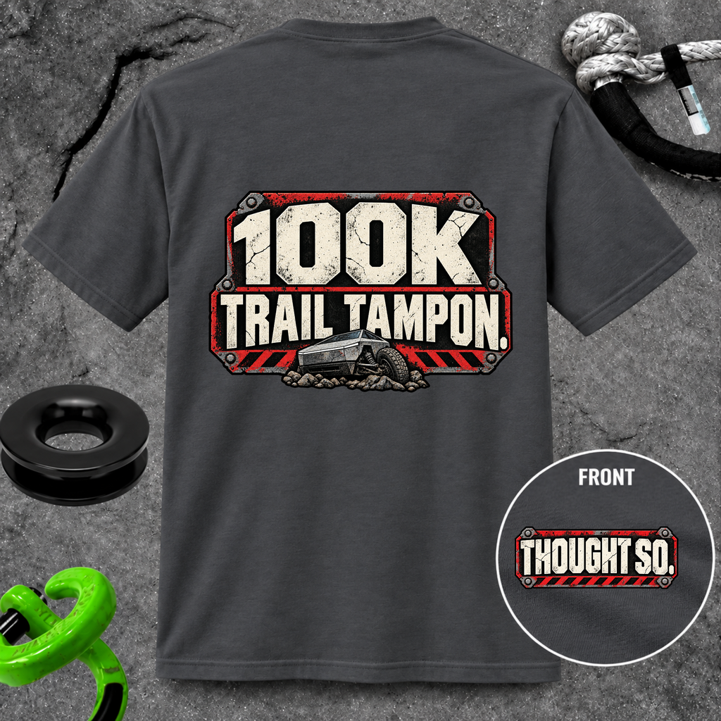 100K Trail Tampon — Industrial Warning Plate T-shirt