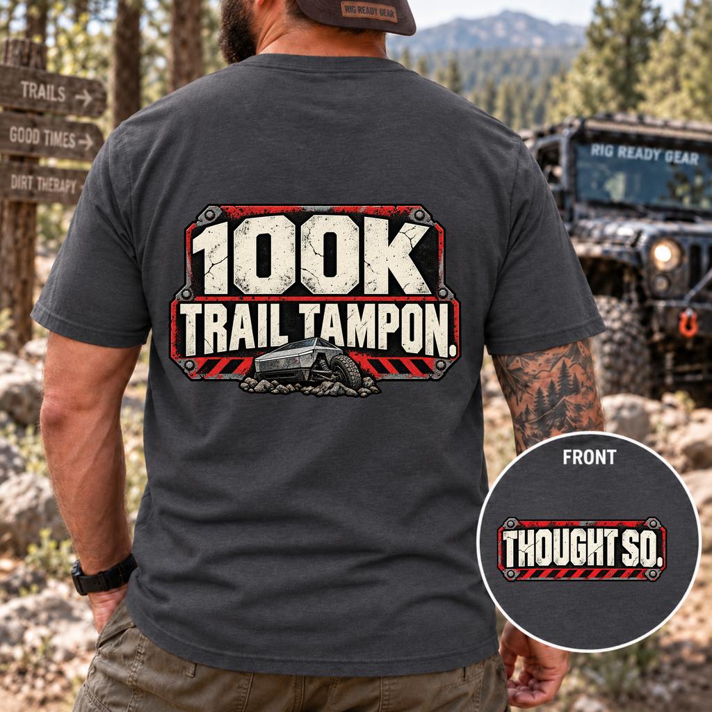 100K Trail Tampon — Industrial Warning Plate T-shirt