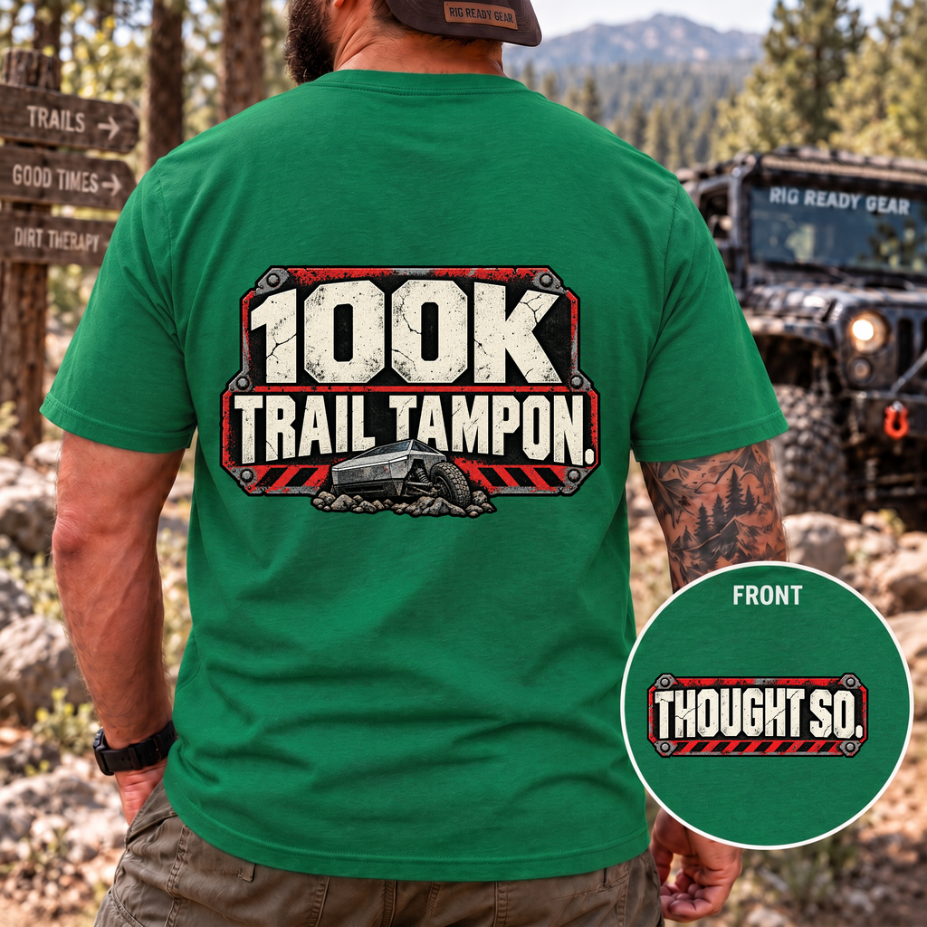 100K Trail Tampon — Industrial Warning Plate T-shirt
