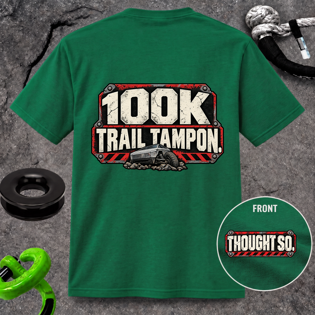 100K Trail Tampon — Industrial Warning Plate T-shirt
