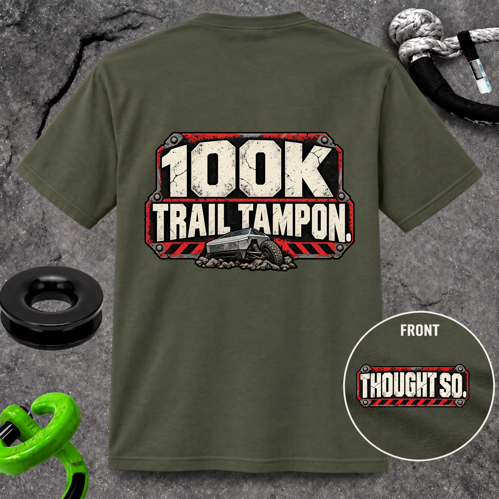 100K Trail Tampon — Industrial Warning Plate T-shirt