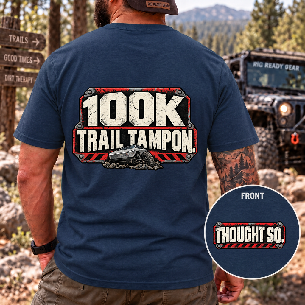 100K Trail Tampon — Industrial Warning Plate T-shirt
