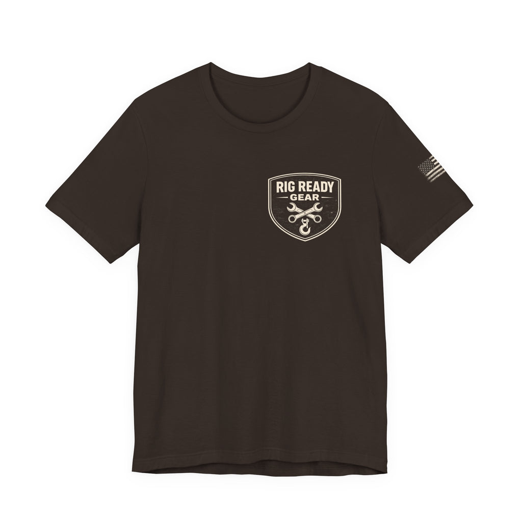 Brown t-shirt with a white skull design on a white background