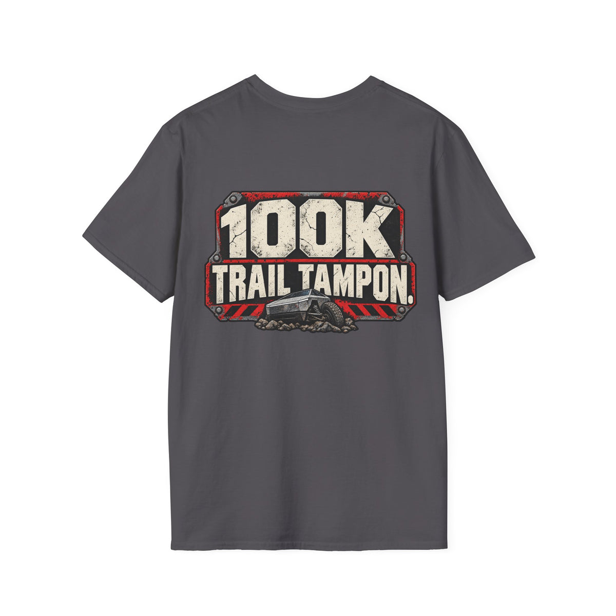 100K Trail Tampon — Industrial Warning Plate T-shirt