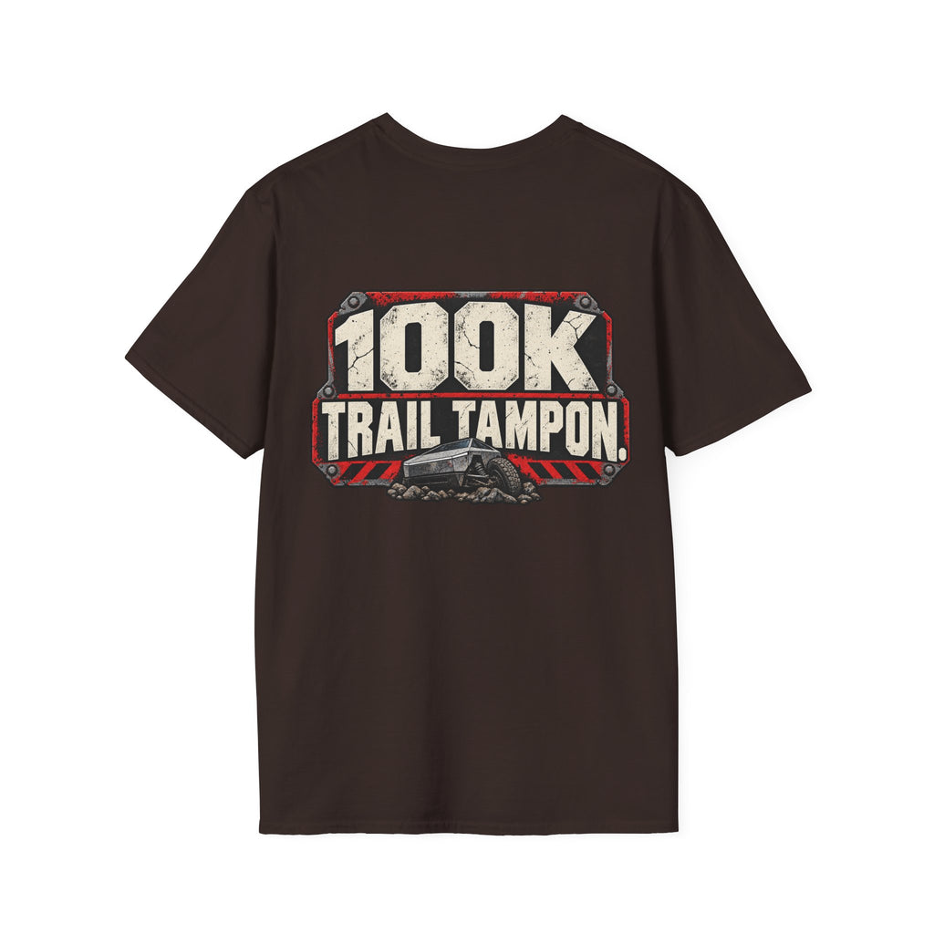 100K Trail Tampon — Industrial Warning Plate T-shirt