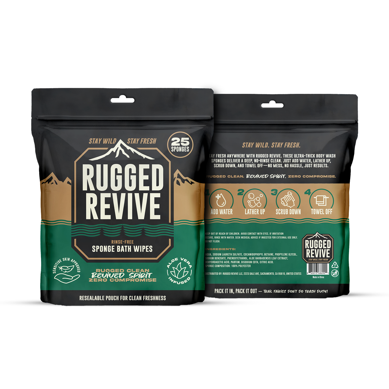 Rugged Revive Rinse-Free Bath Sponge | Rig Ready Gear
