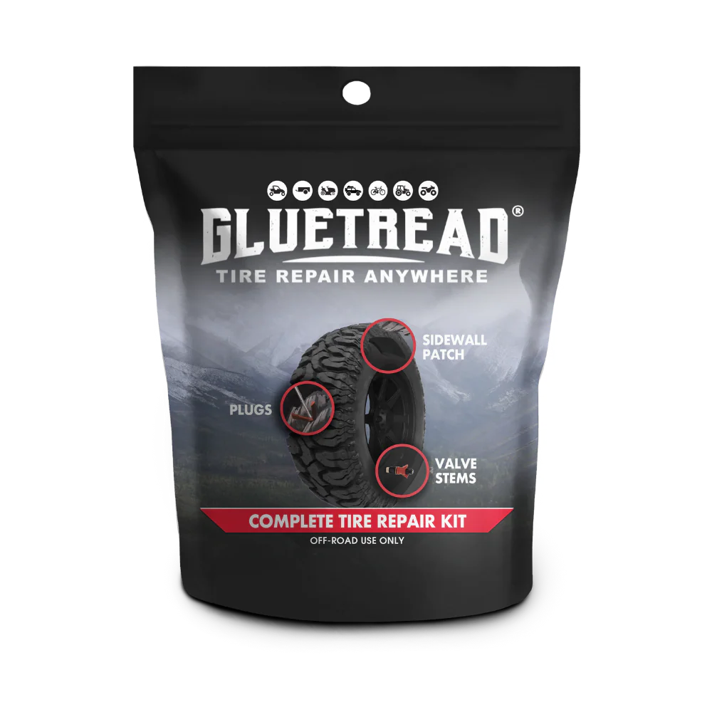 Complete Tire Repair Kit | GlueTread Sidewall + Plug + Valve Fix