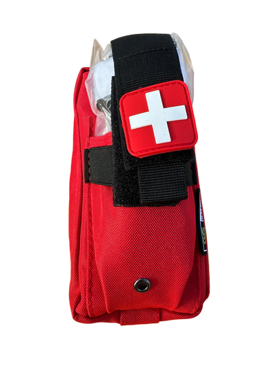 Individual  FAK personal trauma kit front shot in red color