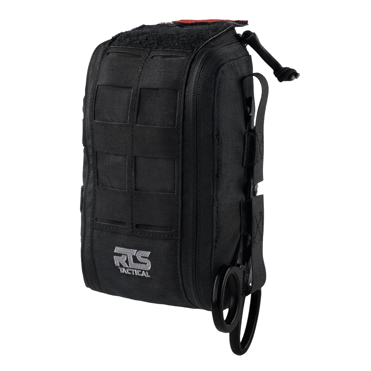Black tactical backpack with visible brand logo on a white background