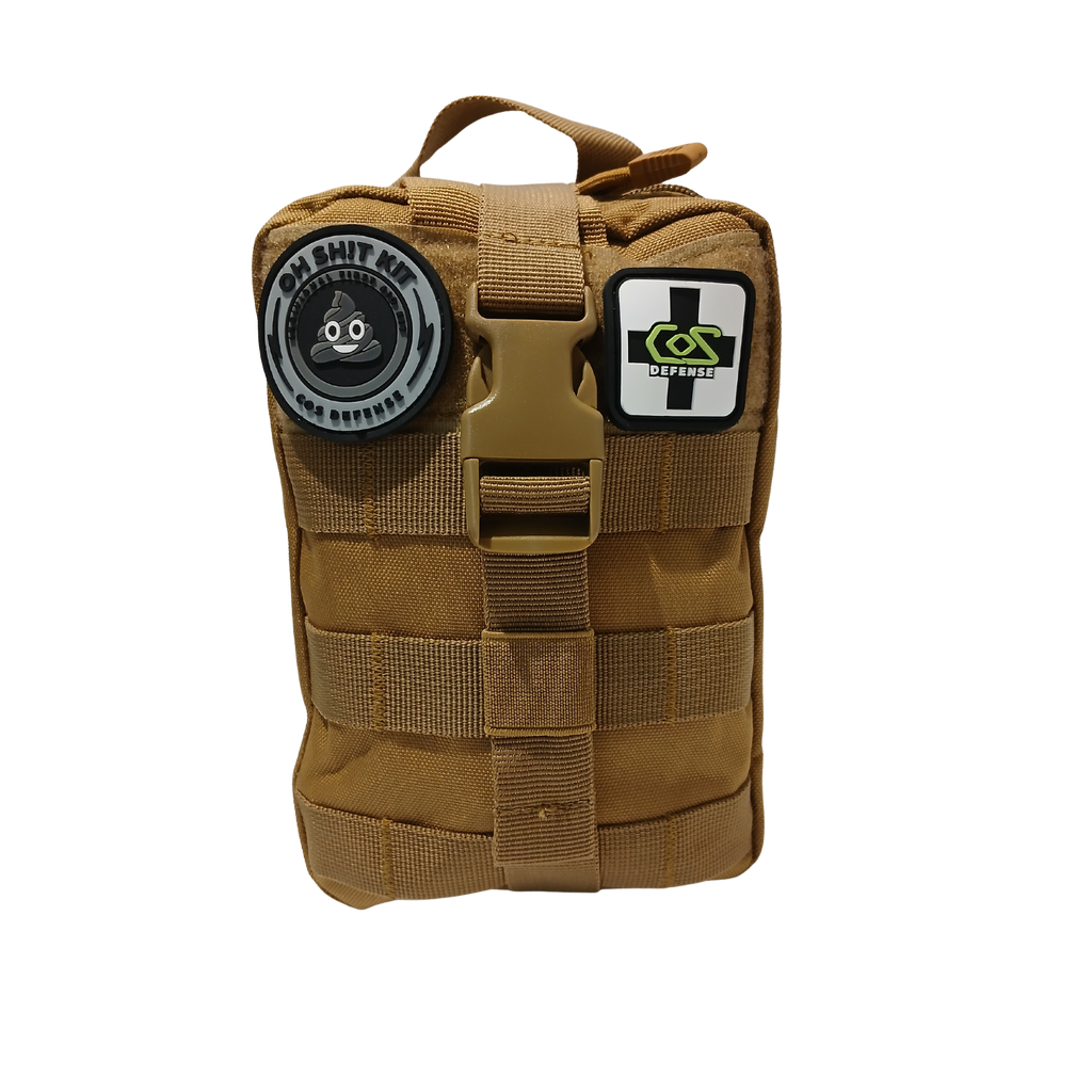 Brown tactical ifak with a logo on a white background