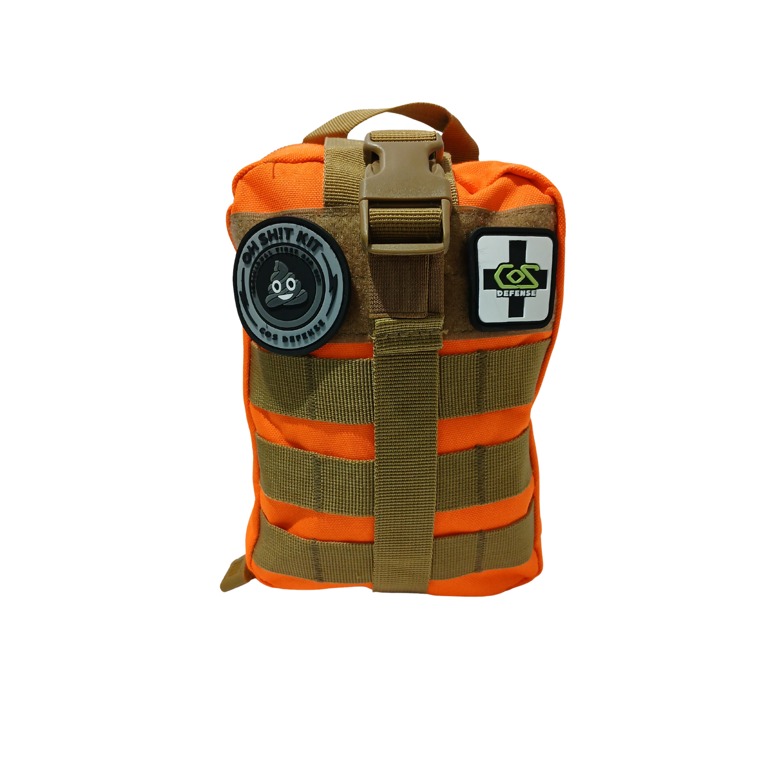 Orange and brown tactical pouch with straps on a white background