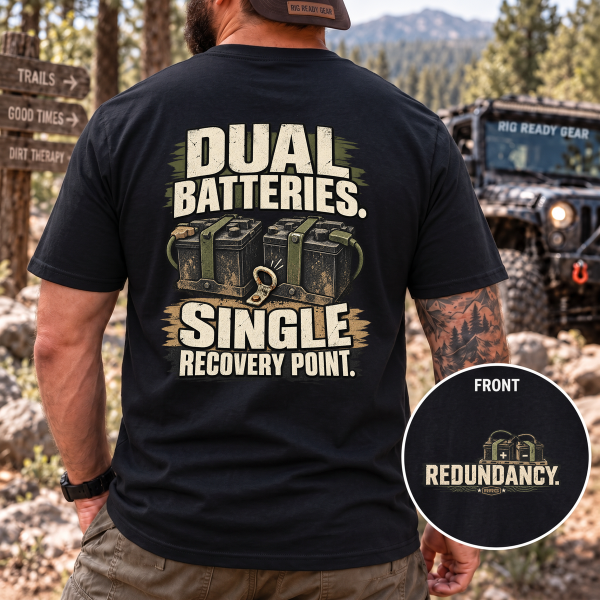 Dual Batteries. Single Recovery Point. T-shirt