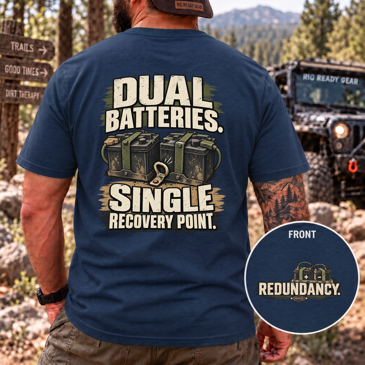 Dual Batteries. Single Recovery Point. T-shirt