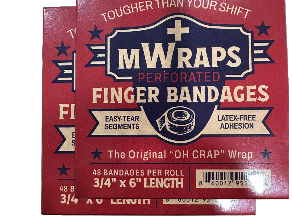 Two packages of M Wraps perforated finger bandages