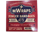 Box of M Wraps perforated finger bandages on a white background