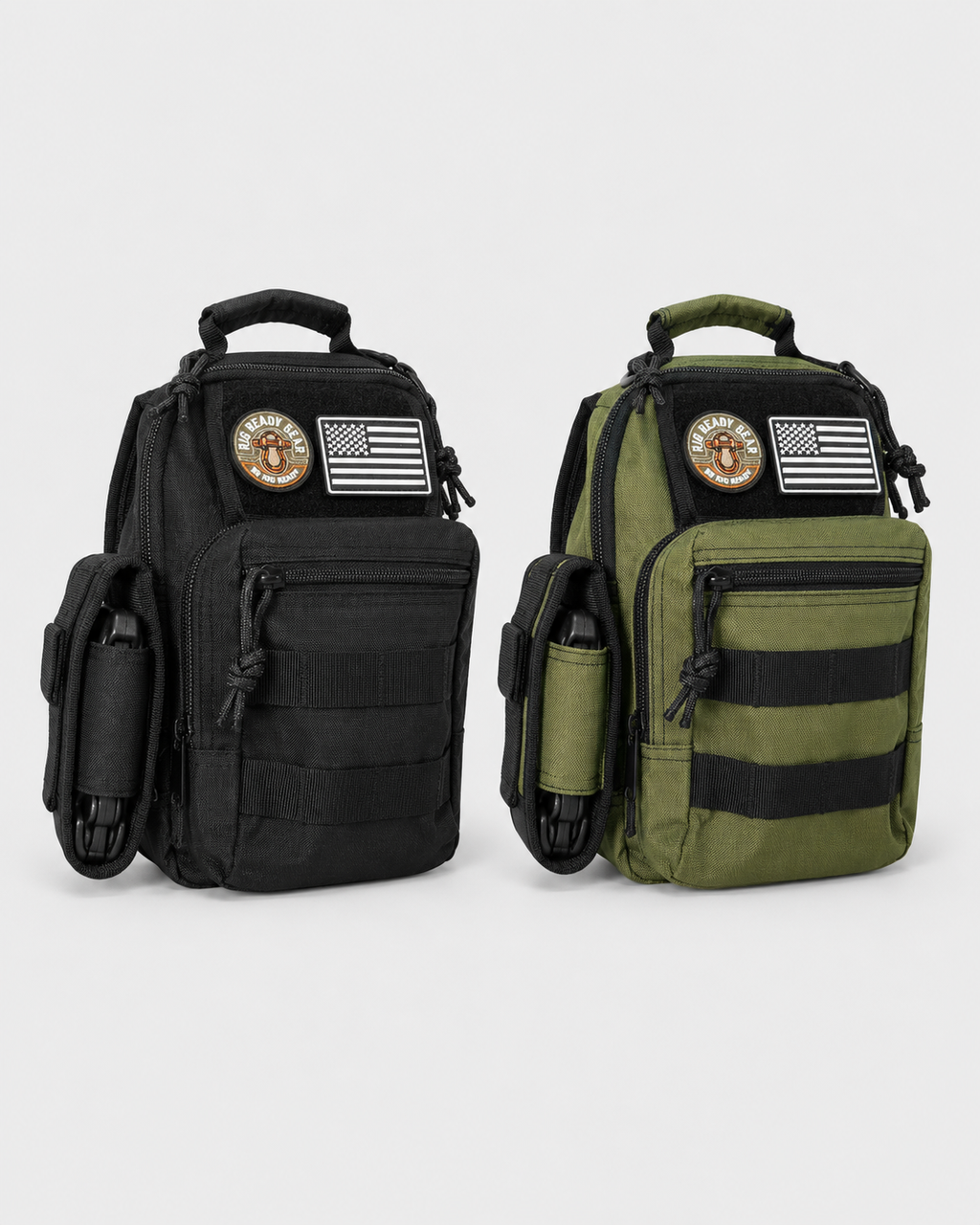 Rig Ready Gear Level 1 Get Home Sling Bag shown in Black and Green/Black side by side