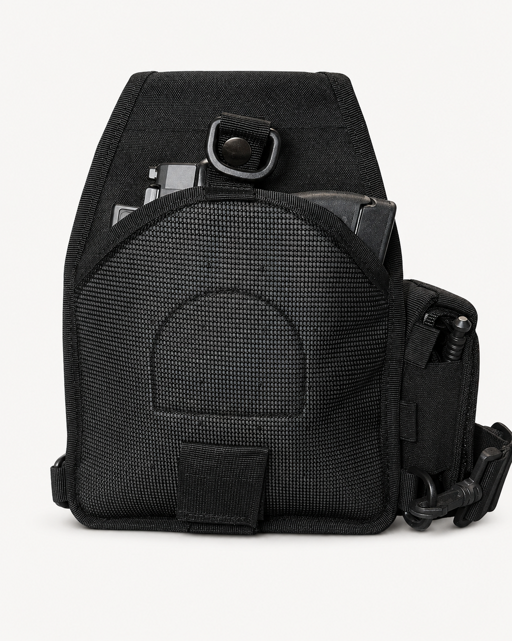 Level 1 Get Home Sling Bag integrated handgun holster compartment detail. Firearm and ammunition are not included.