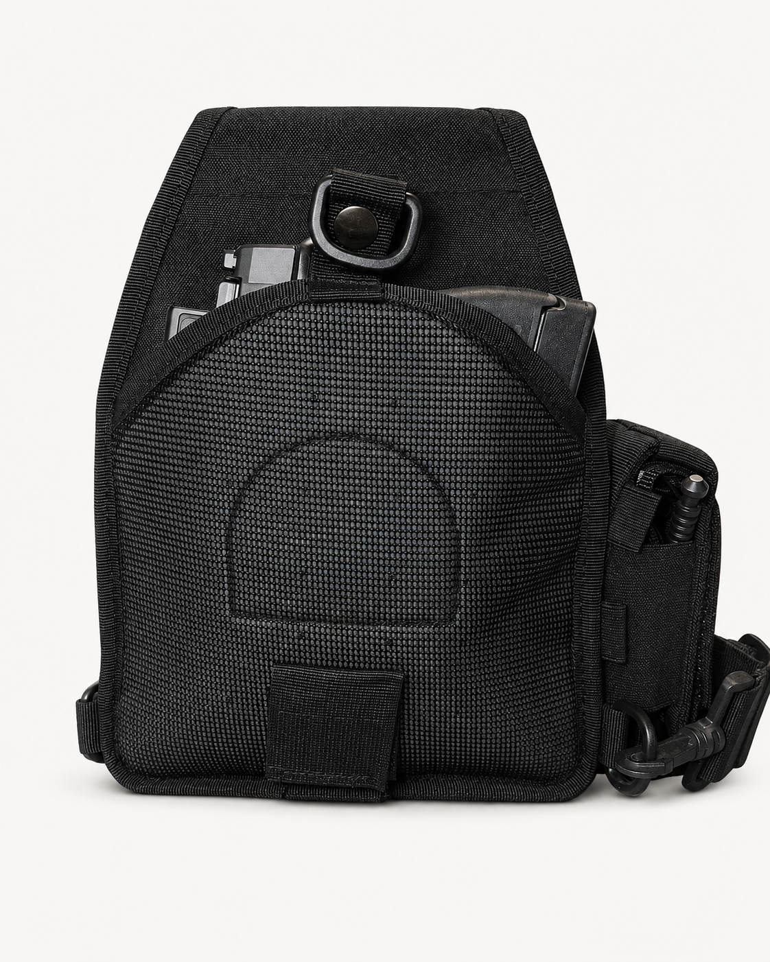 Level 1 Get Home Sling Bag integrated handgun holster compartment detail. Firearm and ammunition are not included.