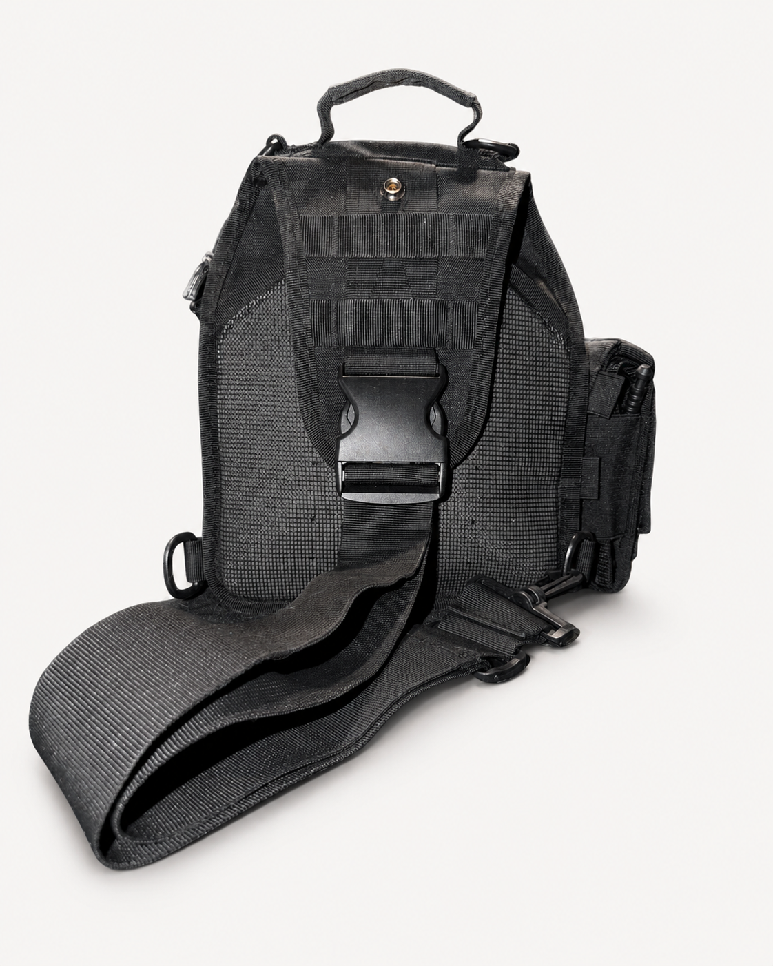 Rear and sling strap view of the Rig Ready Gear Level 1 Get Home Sling Bag in black