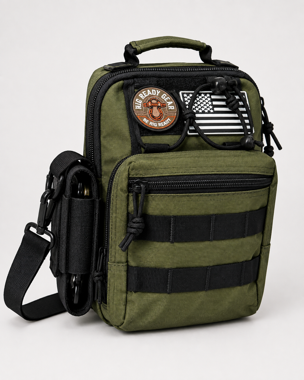 Rig Ready Gear Level 1 Get Home Sling Bag with Holster in Green/Black, front view
