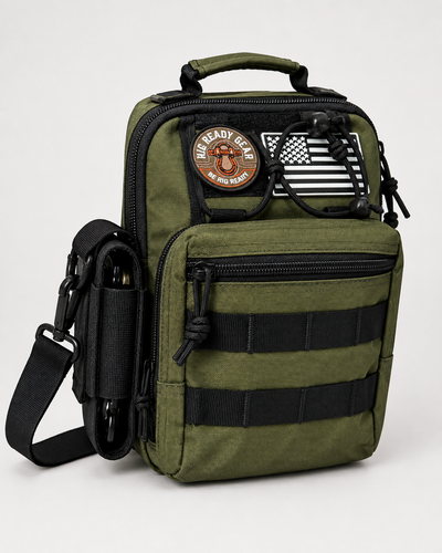 Rig Ready Gear Level 1 Get Home Sling Bag with Holster in Green/Black, front view